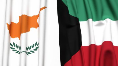 Gerçekçi kumaş dokusuna sahip CYPRUSS ve KUWAIT bayrakları