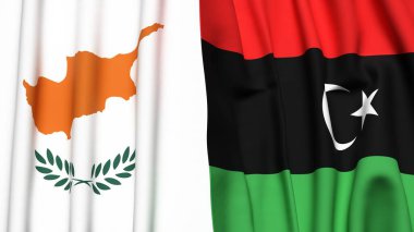 Gerçekçi kumaş dokusuna sahip CYPRUSS ve LIBYA bayrakları