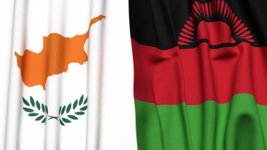 Gerçekçi kumaş dokusuna sahip CYPRUSS ve MALAWI bayrakları