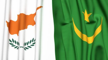 Gerçekçi kumaş dokusuna sahip CYPRUSS ve MAURITANIA bayrakları