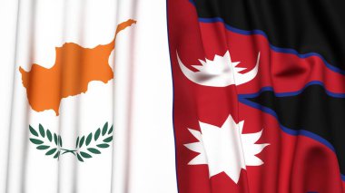 Gerçekçi kumaş dokusuna sahip CYPRUSS ve NEPAL bayrakları