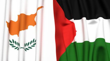 Gerçekçi kumaşlı CYPRUSS ve Filistin 4k bayrakları