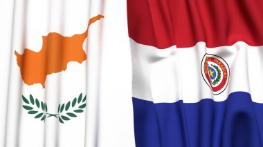 Gerçekçi kumaş dokusuna sahip CYPRUSS ve PARAGUAY bayrakları