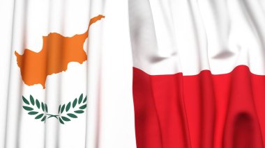 Gerçekçi kumaş dokusuna sahip CYPRUSS ve POLAND bayrakları