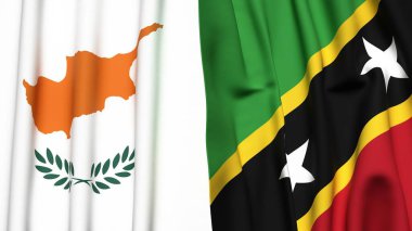 Gerçekçi kumaş dokusuna sahip CYPRUSS ve Aziz KITTS bayrakları