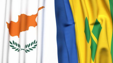 Gerçekçi kumaş dokusuna sahip CYPRUSS ve SAINT VINCENT bayrakları