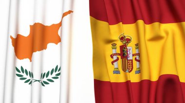 Gerçekçi kumaş dokusuna sahip CYPRUSS ve SPAIN bayrakları