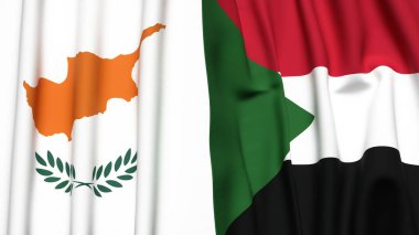 Gerçekçi kumaş dokusuna sahip CYPRUSS ve SUDAN bayrakları