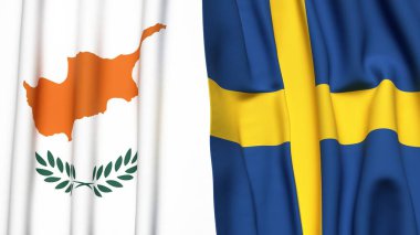 Gerçekçi kumaş dokusuna sahip CYPRUSS ve SWEDEN bayrakları
