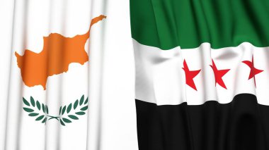 Gerçekçi kumaş dokusuna sahip CYPRUSS ve SYRIA bayrakları