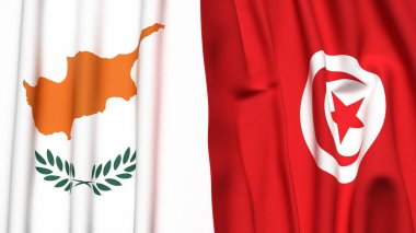 Gerçekçi kumaş dokusuna sahip CYPRUSS ve TUNISIA bayrakları