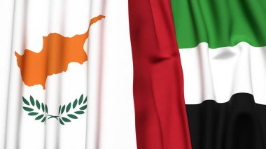 Gerçekçi kumaş dokusuna sahip CYPRUSS ve BAE bayrakları