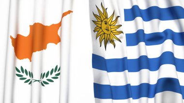 Gerçekçi kumaş desenli CYPRUSS ve Uruguay bayrakları