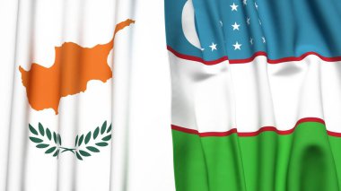 Gerçekçi kumaş dokusuna sahip CYPRUSS ve UZBEKISTAN bayrakları