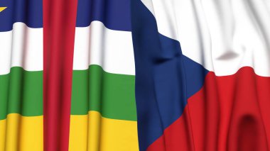 Gerçekçi kumaş dokusuna sahip CZECH Cumhuriyet ve Orta Afrika Cumhuriyeti bayrakları