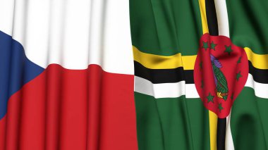 Gerçekçi kumaş dokusuna sahip CZECH Cumhuriyet ve DOMINICA bayrakları