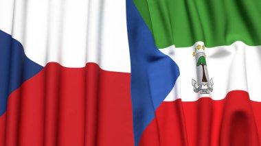 Gerçekçi kumaş dokusuna sahip CZECH Cumhuriyet ve Eşitlikçi Guinea bayrakları