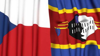 Gerçekçi kumaş dokusuna sahip CZECH REPUBLIC ve Eswatini bayrakları