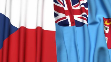 Gerçekçi kumaş dokusuna sahip CZECH Cumhuriyet ve FIJI bayrakları