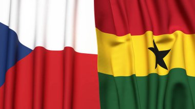 Gerçekçi kumaş dokusuna sahip CZECH Cumhuriyet ve GHANA bayrakları
