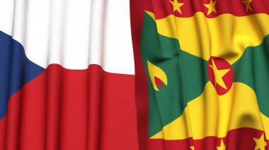 Gerçekçi kumaş dokusuna sahip CZECH Cumhuriyet ve GRENADA bayrakları