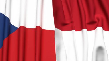 Gerçekçi kumaş dokusuna sahip CZECH Cumhuriyet ve İNDONEZYA bayrakları