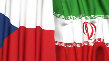 Gerçekçi kumaş dokusuna sahip CZECH Cumhuriyet ve İranca bayrakları