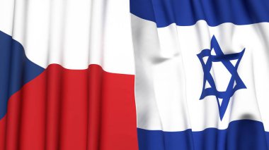 Gerçekçi kumaş dokusuna sahip CZECH Cumhuriyet ve İsrail bayrakları