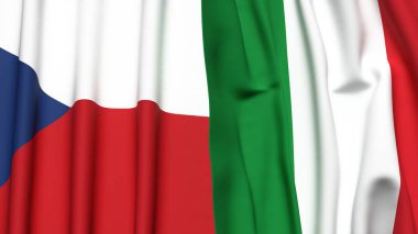 Gerçekçi kumaş dokusuna sahip CZECH Cumhuriyet ve İtalyanlık bayrakları