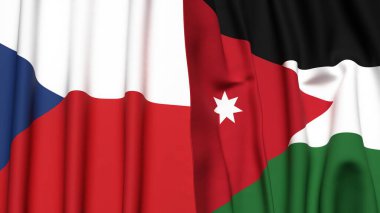 Gerçekçi kumaş dokusuna sahip CZECH Cumhuriyet ve JORDAN bayrakları