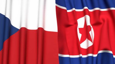 Gerçekçi kumaş dokusuna sahip CZECH Cumhuriyet ve KOREA Kuzey Bayrakları