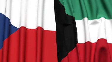 Gerçekçi kumaş dokusuna sahip CZECH Cumhuriyet ve KUWAIT bayrakları