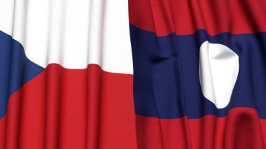 Gerçekçi kumaş dokusuna sahip CZECH Cumhuriyet ve LAOS bayrakları
