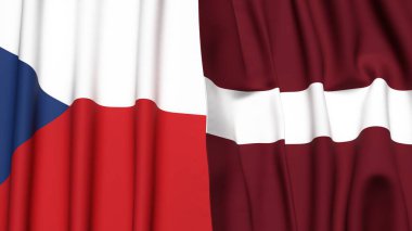 Gerçekçi kumaş dokusuna sahip CZECH Cumhuriyet ve LATVIA bayrakları