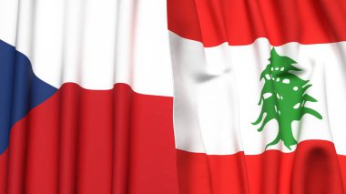 Gerçekçi kumaş dokusuna sahip CZECH Cumhuriyet ve LEBANON bayrakları