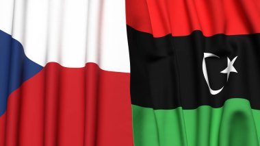 Gerçekçi kumaş dokusuna sahip CZECH Cumhuriyet ve LIBYA bayrakları