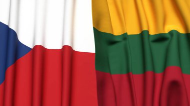 Gerçekçi kumaş dokusuna sahip CZECH Cumhuriyet ve LITHUANIA bayrakları