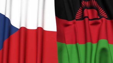 Gerçekçi kumaş dokusuna sahip CZECH Cumhuriyet ve MALAWI bayrakları