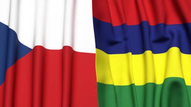 Gerçekçi kumaş dokusuna sahip CZECH Cumhuriyet ve Belediye Başkanlığı bayrakları