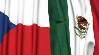 Gerçekçi kumaş dokusuna sahip CZECH Cumhuriyet ve Meksiko bayrakları