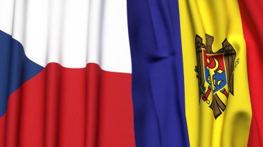 Gerçekçi kumaş dokusuna sahip CZECH Cumhuriyet ve MOLDOVA bayrakları