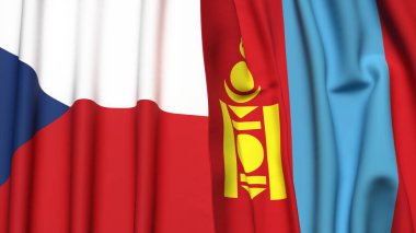 Gerçekçi kumaş dokusuna sahip CZECH Cumhuriyet ve Mongolya bayrakları