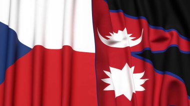 Gerçekçi kumaş dokusuna sahip CZECH Cumhuriyet ve NEPAL bayrakları