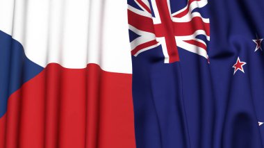 CZECH Cumhuriyet ve Yeni ZEALAND bayrakları gerçekçi kumaş dokusuna sahip