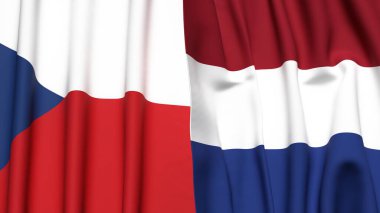 Gerçekçi kumaş dokusuna sahip CZECH Cumhuriyet ve NETHERLANDS bayrakları