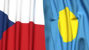 Gerçekçi kumaş dokusuna sahip CZECH Cumhuriyet ve PALAU bayrakları