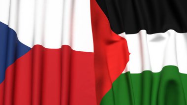 Gerçekçi kumaş dokusuna sahip CZECH Cumhuriyet ve Filistin 4k bayrakları