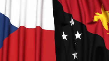 CZECH Cumhuriyet ve PAPUA Yeni Guinea bayrakları gerçekçi kumaş dokusuna sahip