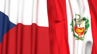 Gerçekçi kumaş dokusuna sahip CZECH Cumhuriyet ve Peru bayrakları