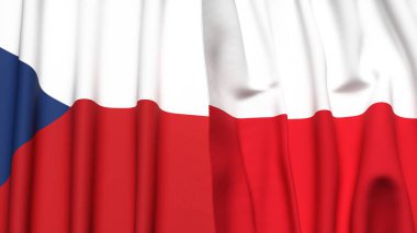 Gerçekçi kumaş dokusuna sahip CZECH Cumhuriyet ve POLAND bayrakları